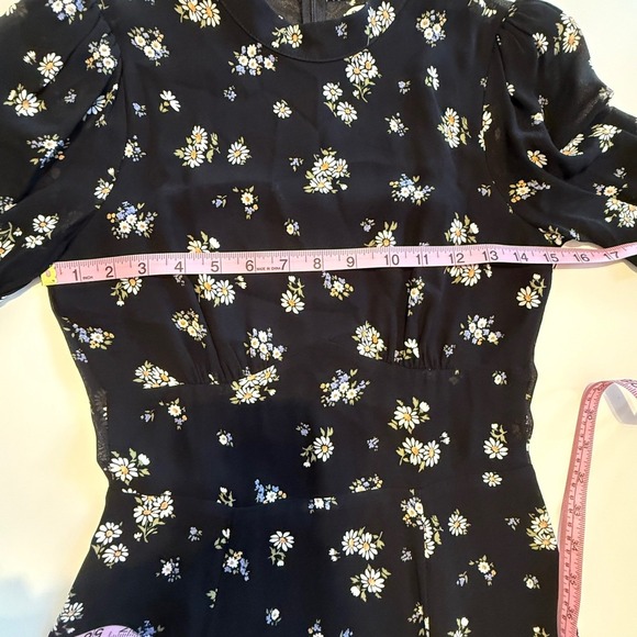Reformation Black Floral Mock Neck Puff Sleeve Mini Dress Size 2 - Picture 3 of 15